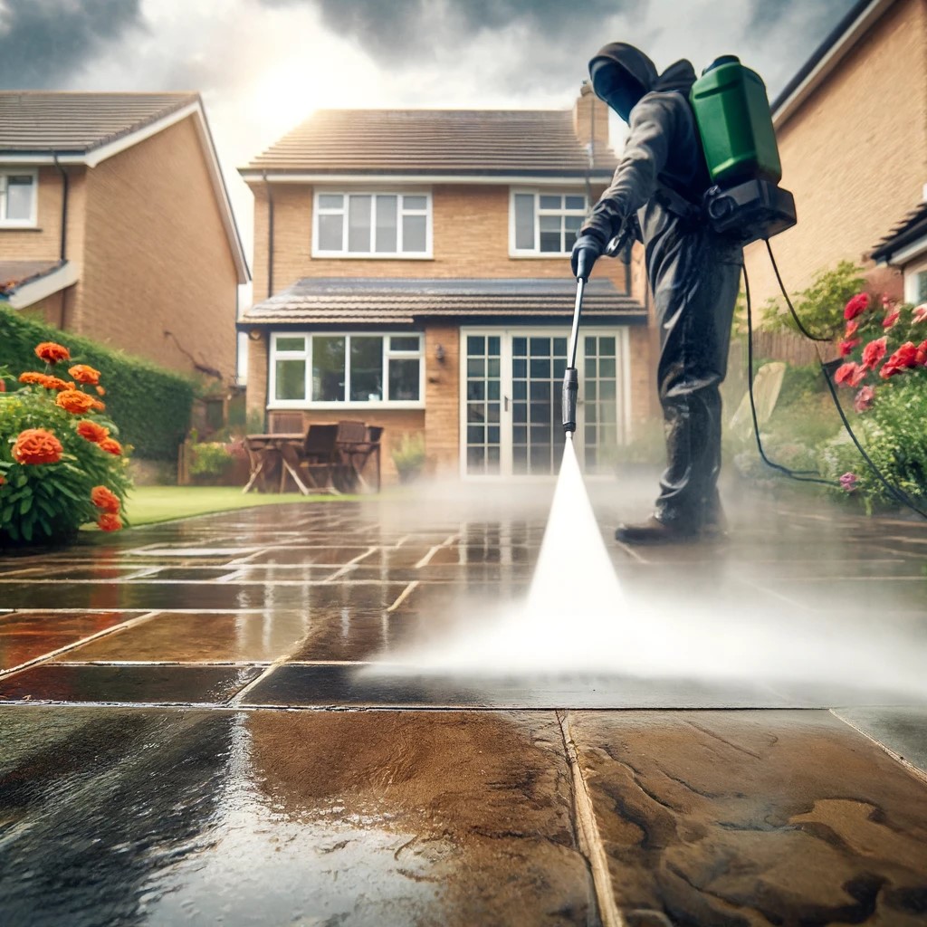 G.P.W Exterior Cleaning, Hertfordshire. Services: Patio Jet Washing. High-pressure cleaning services to rejuvenate your patio, removing dirt, grime, and algae to restore its original beauty.